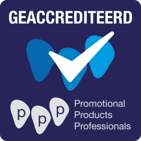 Badge 'Geaccrediteerd' van brancheorganisatie Promotional Products Professionals.